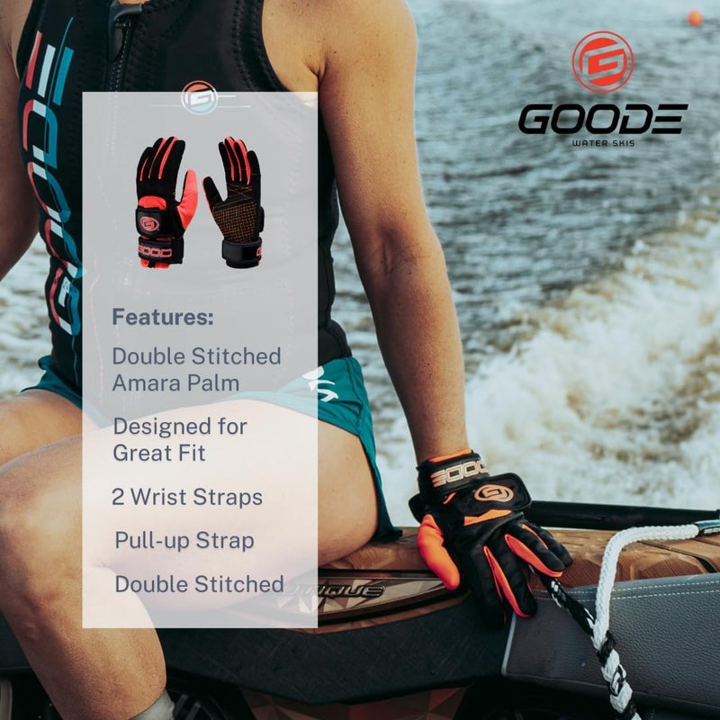 Goode Pro Water Ski Gloves – Thin, High-Performance Design with Double Stitched Amara Palm for Superior Grip, Dual Wrist Straps, Pull-Up Strap, Trusted by World Champions - Image 4